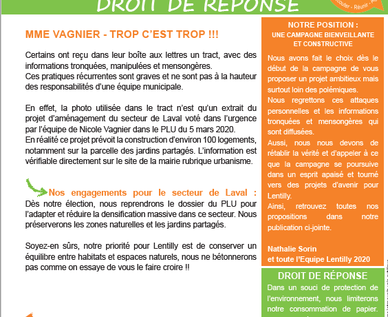 Droit de reponse 1 - Juin - Lentilly 2020